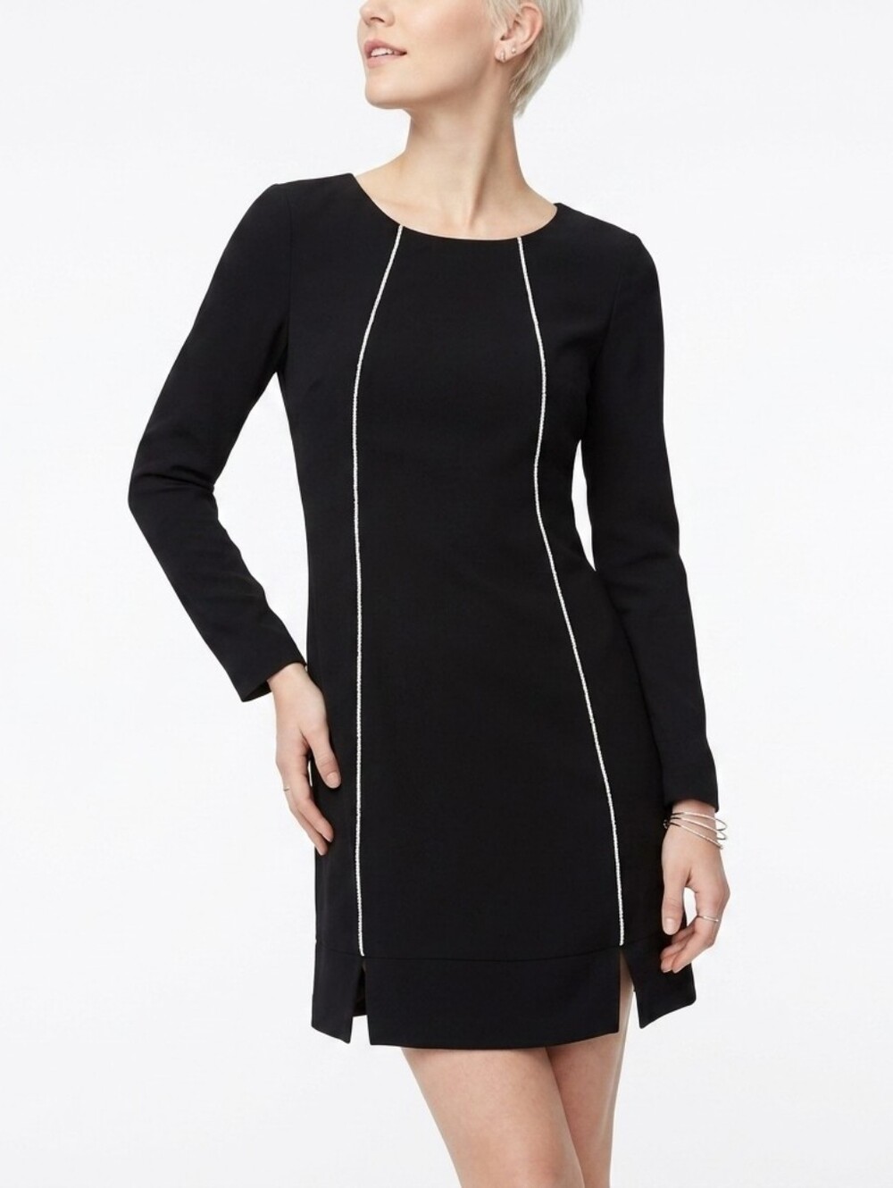 🐞🐞Black Long-Sleeve Shift Dress with Contrast Piping (B2G1 Free)